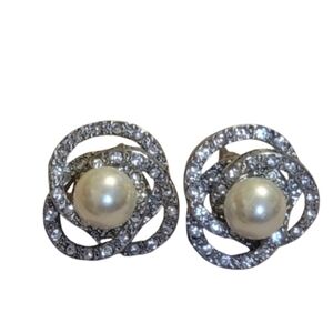 Pearl and Faux Diamonds Silver Earrings Beautiful